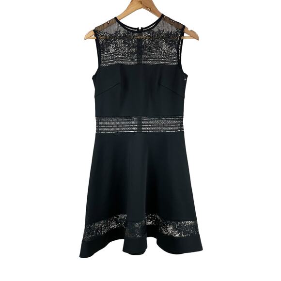 SHO by Tadashi Shoji NWOT Lace Trim Fit & Flare Dress Black Size 10 Semi-Sheer - Picture 4 of 12
